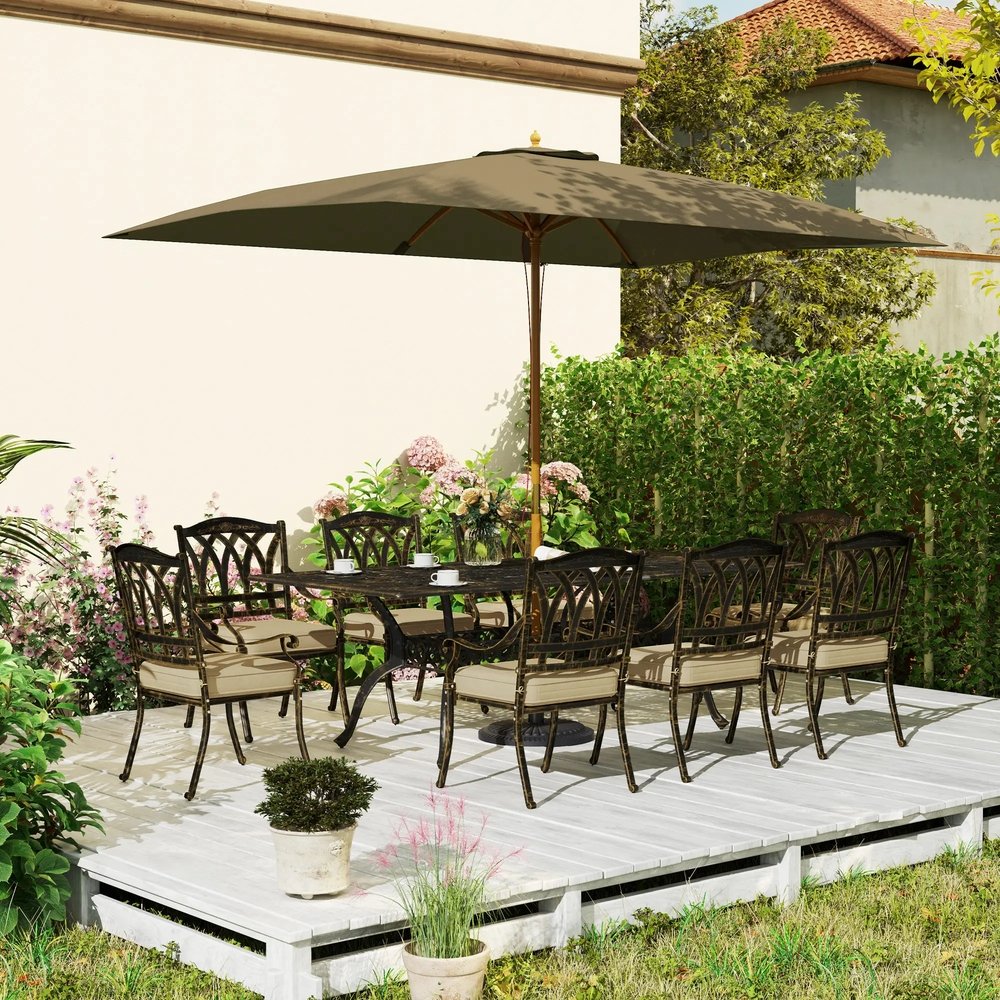 Outsunny Nine-Piece Cast Aluminium Garden Dining Set - Bronze Tone 1