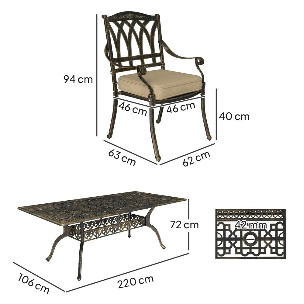 Outsunny Nine-Piece Cast Aluminium Garden Dining Set - Bronze Tone 2