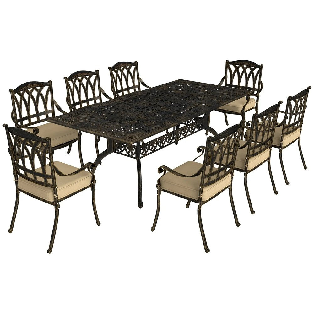 Outsunny Nine-Piece Cast Aluminium Garden Dining Set - Bronze Tone 