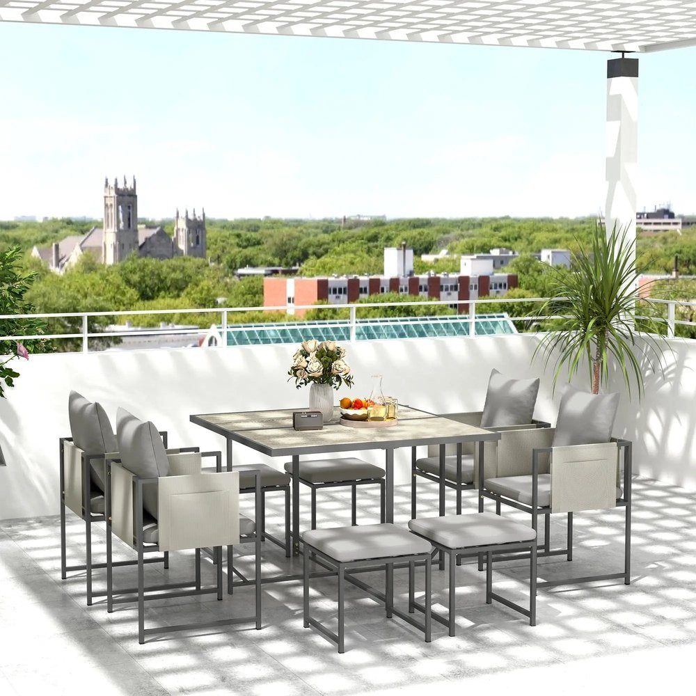 Outsunny Nine-Piece Steel Frame Garden Dining Set 12