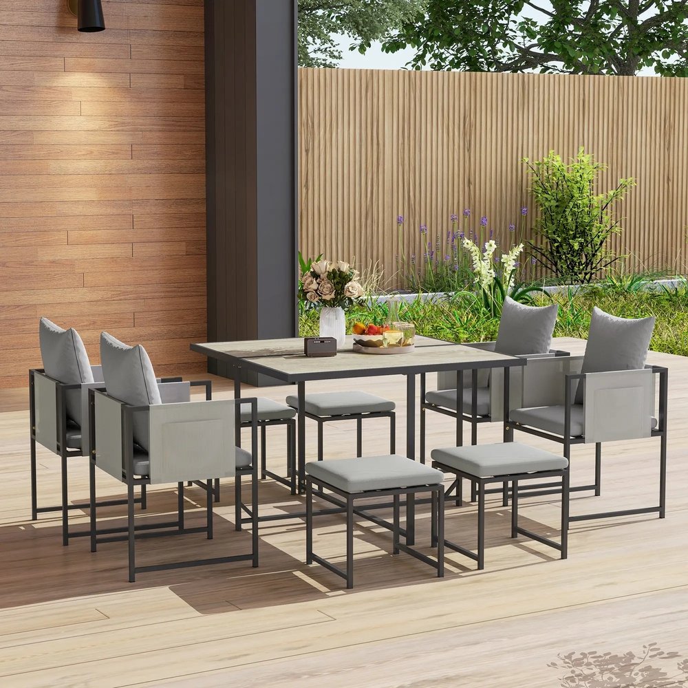 Outsunny Nine-Piece Steel Frame Garden Dining Set 18
