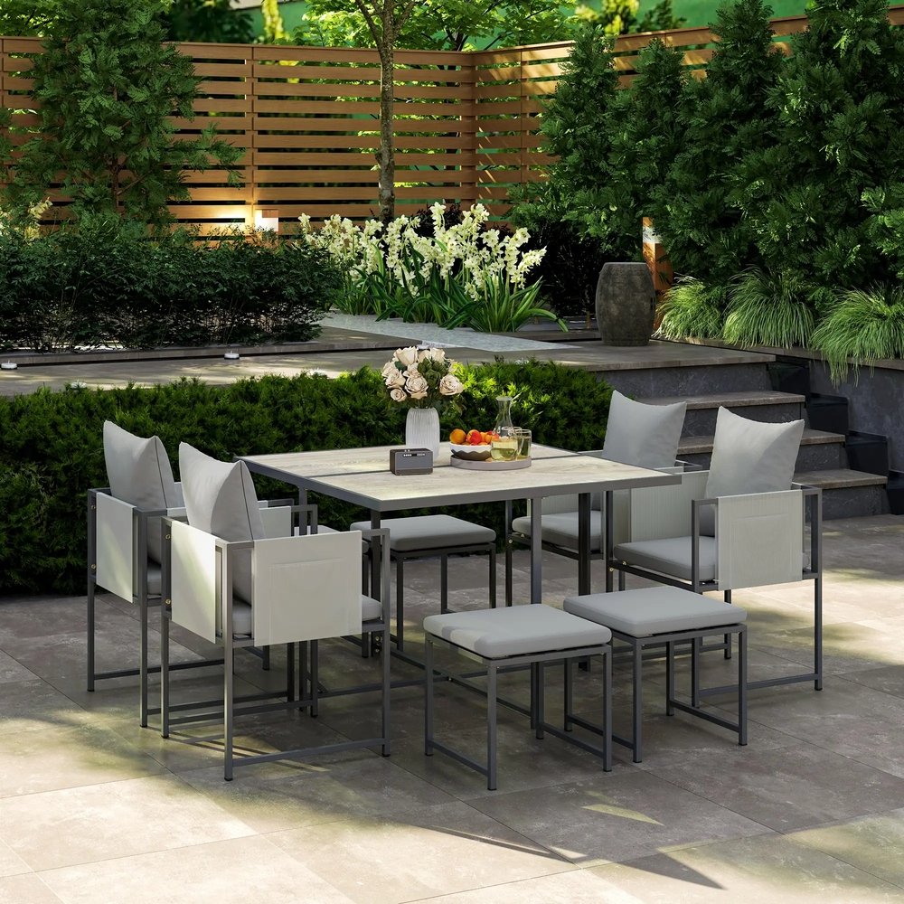 Outsunny Nine-Piece Steel Frame Garden Dining Set 19
