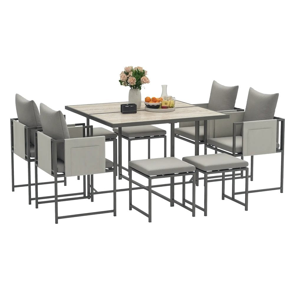 Outsunny Nine-Piece Steel Frame Garden Dining Set 20