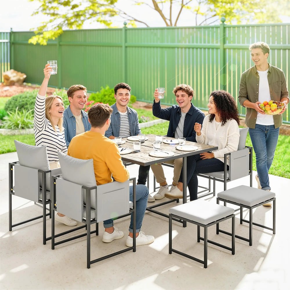 Outsunny Nine-Piece Steel Frame Garden Dining Set 8