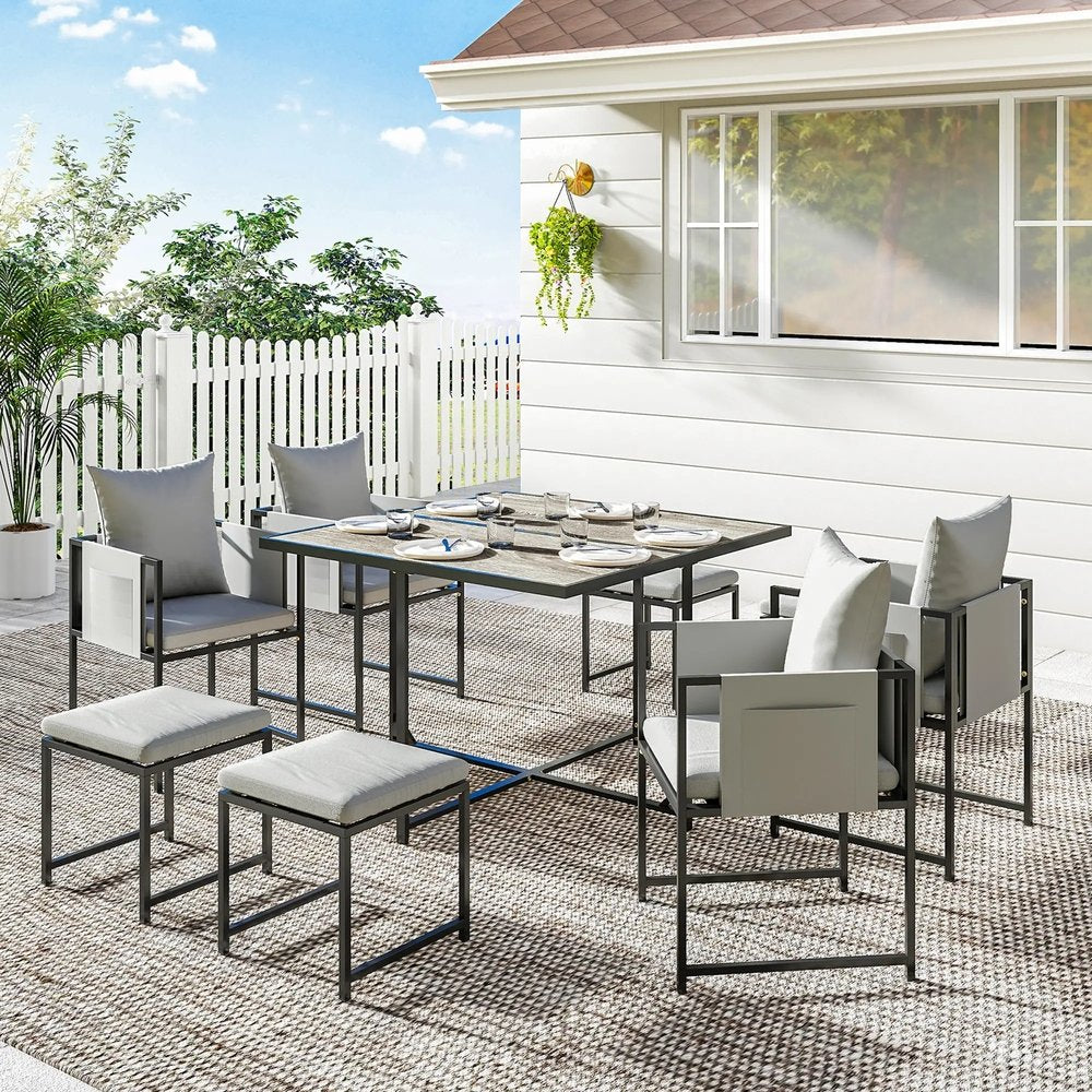 Outsunny Nine-Piece Steel Frame Garden Dining Set 9