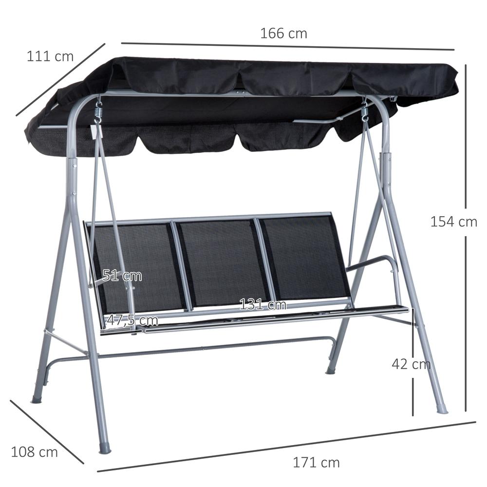 Outsunny Outdoor 3-Seater Swing Chair-Black 2