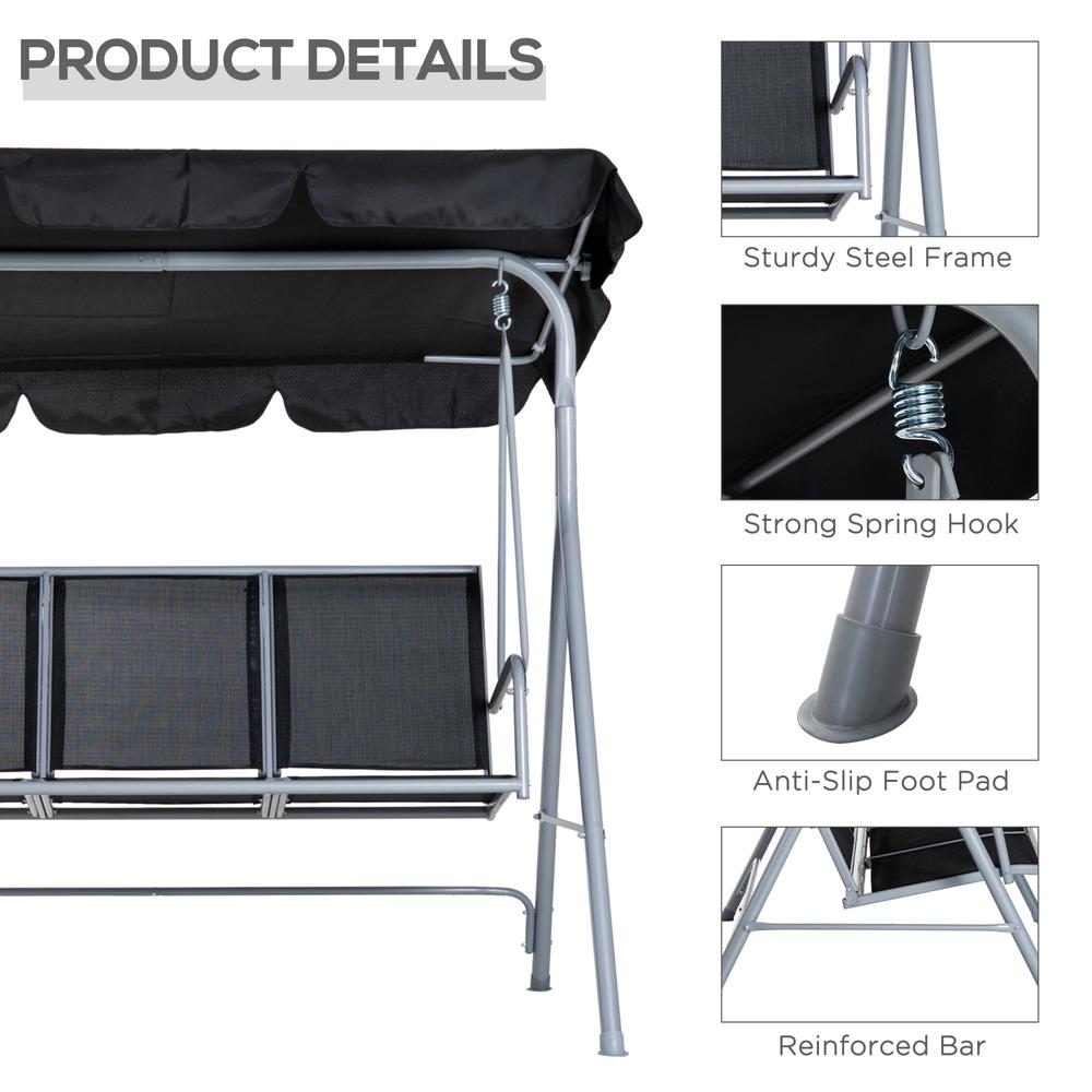 Outsunny Outdoor 3-Seater Swing Chair-Black 5