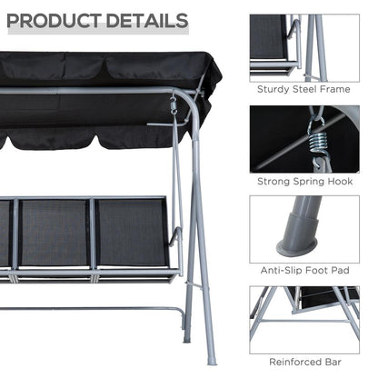 Outsunny Outdoor 3-Seater Swing Chair-Black 5