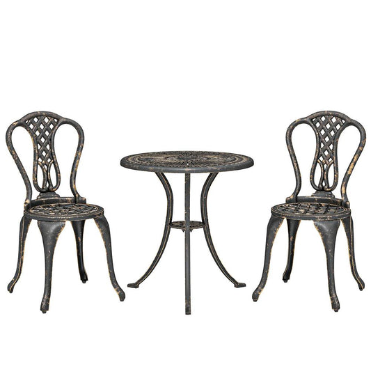 Outsunny Outdoor Bistro Set for 2 Cast Aluminium Patio Furniture with Round Table Umbrella Hole Brown 