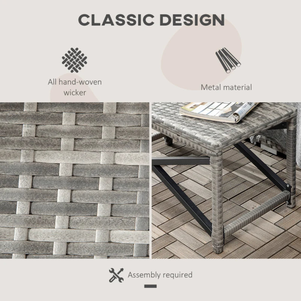 Outsunny Outdoor Coffee Table, Garden PE Rattan Side Table with Plastic Board Under the Full Woven Table Top and X-Shaped Frame for Patio, Balcony, Mixed Grey