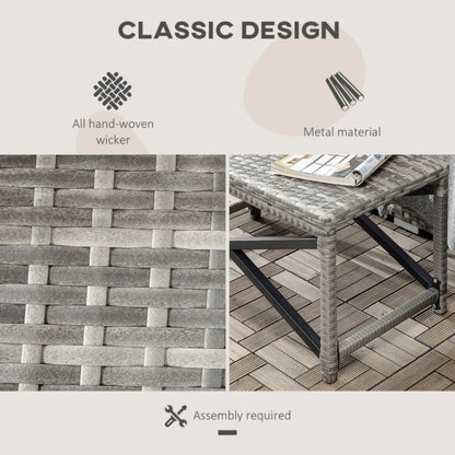 Outsunny Outdoor Coffee Table, Garden PE Rattan Side Table with Plastic Board Under the Full Woven Table Top and X-Shaped Frame for Patio, Balcony, Mixed Grey