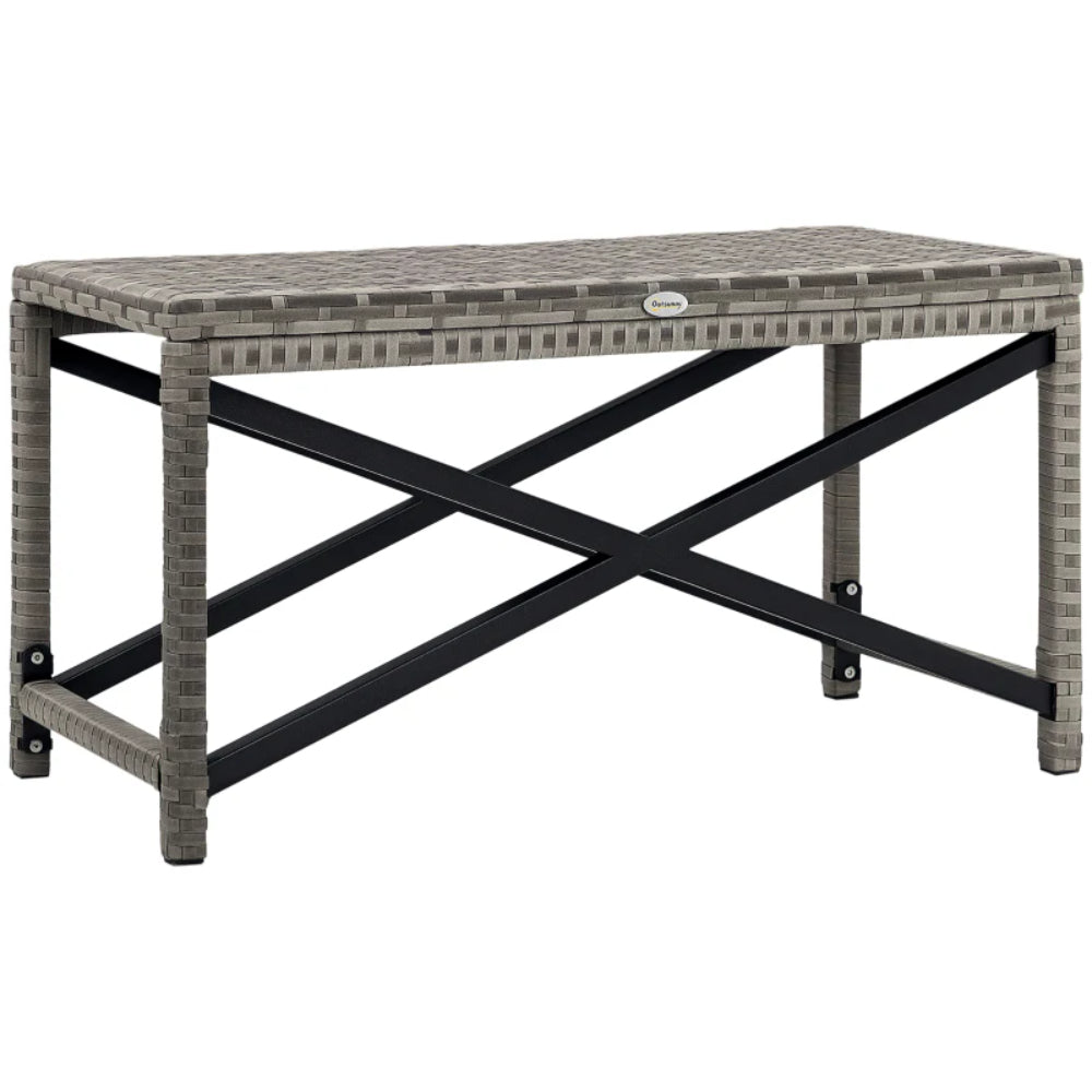 Outsunny Outdoor Coffee Table, Garden PE Rattan Side Table with Plastic Board Under the Full Woven Table Top and X-Shaped Frame for Patio, Balcony, Mixed Grey