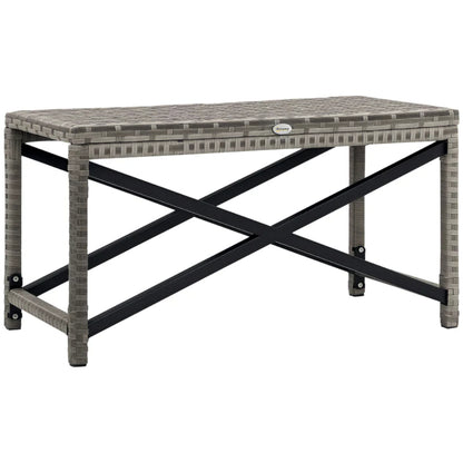 Outsunny Outdoor Coffee Table, Garden PE Rattan Side Table with Plastic Board Under the Full Woven Table Top and X-Shaped Frame for Patio, Balcony, Mixed Grey