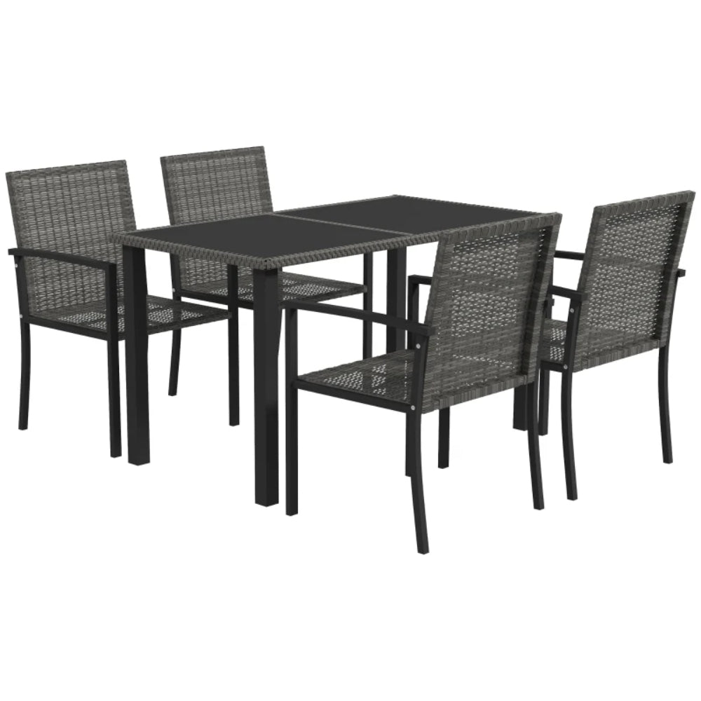 Outsunny Outdoor Dining Set 5 Pieces Patio Conservatory with Tempered Glass Tabletop,4 Dining Chairs