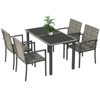 Outsunny Outdoor Dining Set 5 Pieces Patio Conservatory with Tempered Glass Tabletop,4 Dining Chairs
