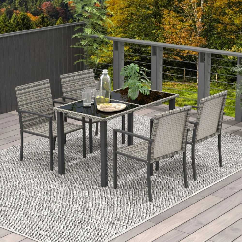 Outsunny Outdoor Dining Set 5 Pieces Patio Conservatory with Tempered Glass Tabletop,4 Dining Chairs