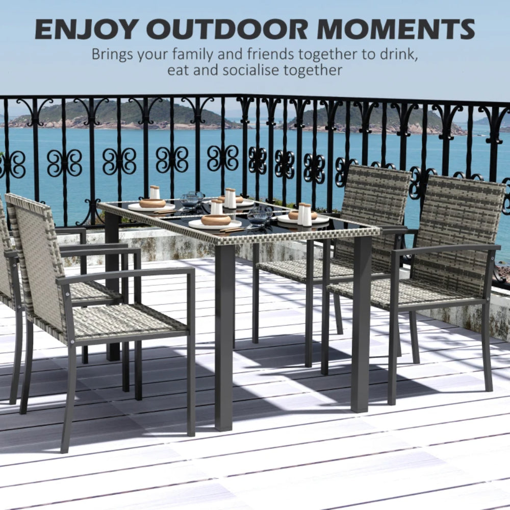Outsunny Outdoor Dining Set 5 Pieces Patio Conservatory with Tempered Glass Tabletop,4 Dining Chairs