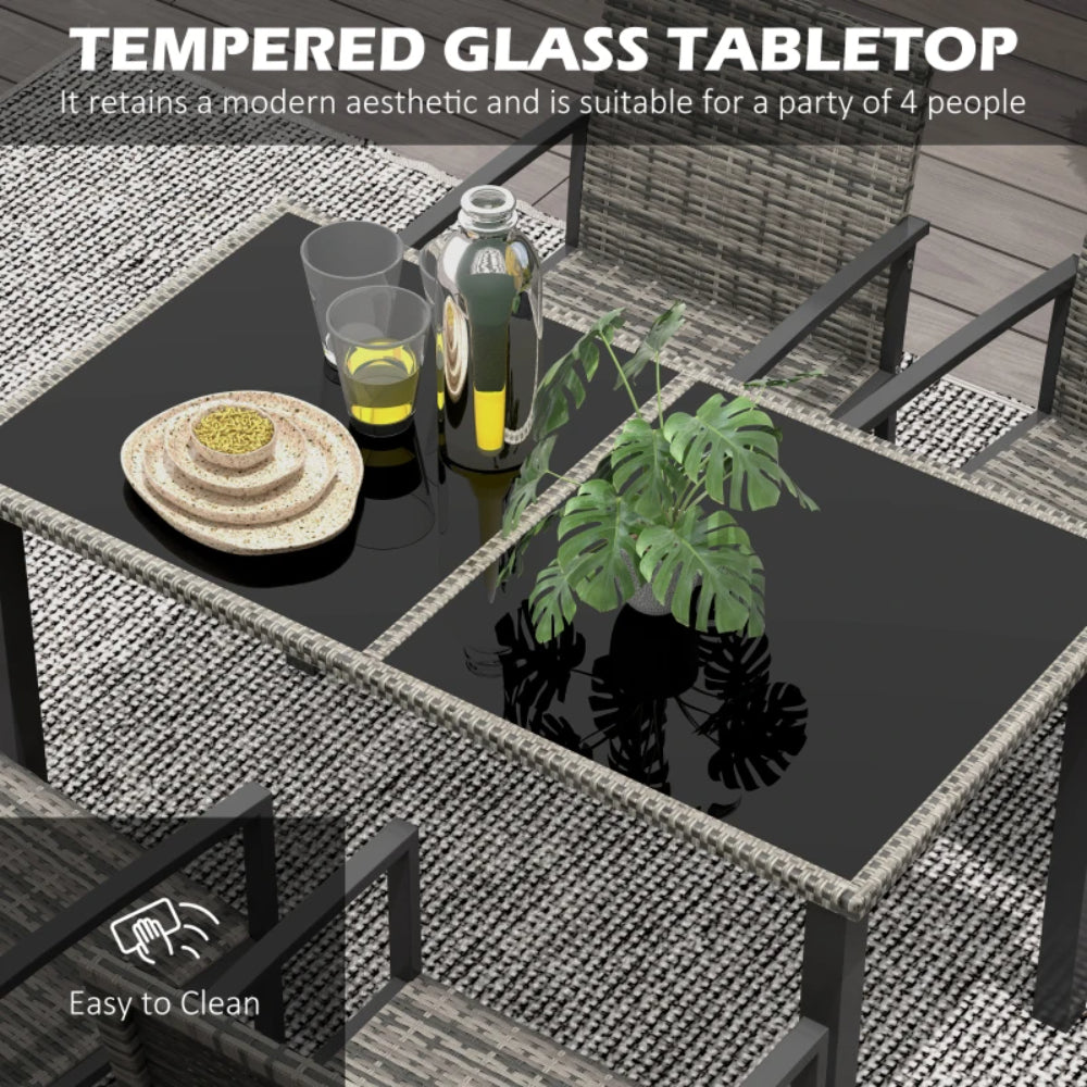 Outsunny Outdoor Dining Set 5 Pieces Patio Conservatory with Tempered Glass Tabletop,4 Dining Chairs