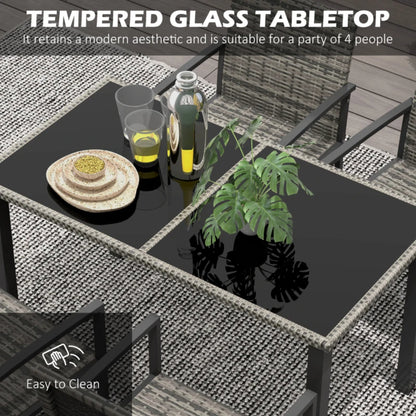 Outsunny Outdoor Dining Set 5 Pieces Patio Conservatory with Tempered Glass Tabletop,4 Dining Chairs