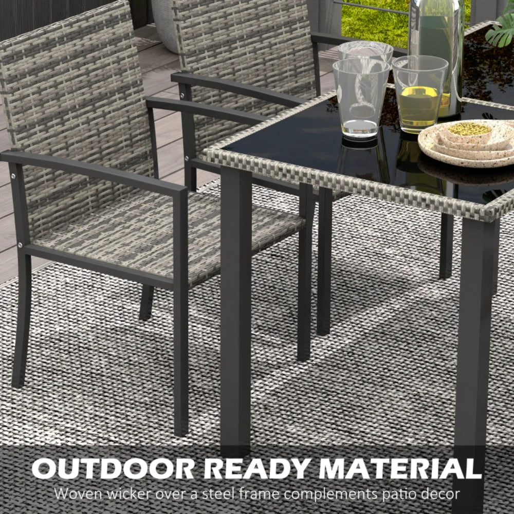 Outsunny Outdoor Dining Set 5 Pieces Patio Conservatory with Tempered Glass Tabletop,4 Dining Chairs