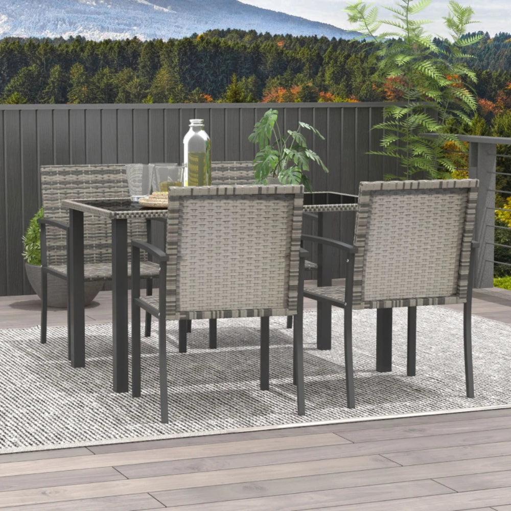Outsunny Outdoor Dining Set 5 Pieces Patio Conservatory with Tempered Glass Tabletop,4 Dining Chairs