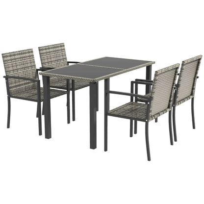 Outsunny Outdoor Dining Set 5 Pieces Patio Conservatory with Tempered Glass Tabletop,4 Dining Chairs