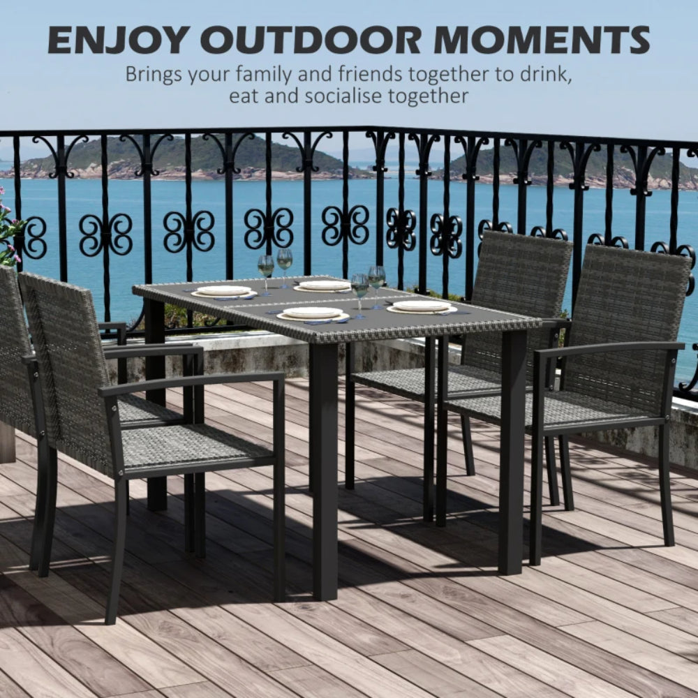 Outsunny Outdoor Dining Set 5 Pieces Patio Conservatory with Tempered Glass Tabletop,4 Dining Chairs