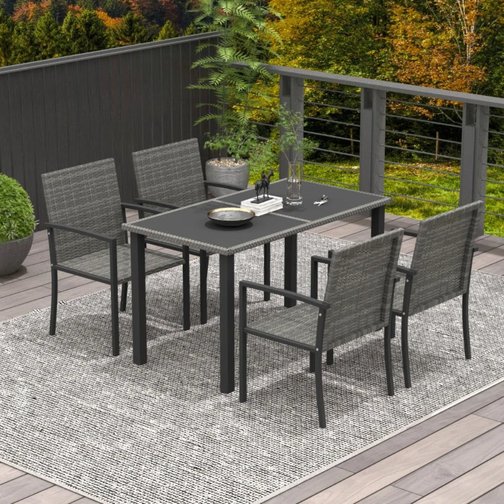Outsunny Outdoor Dining Set 5 Pieces Patio Conservatory with Tempered Glass Tabletop,4 Dining Chairs