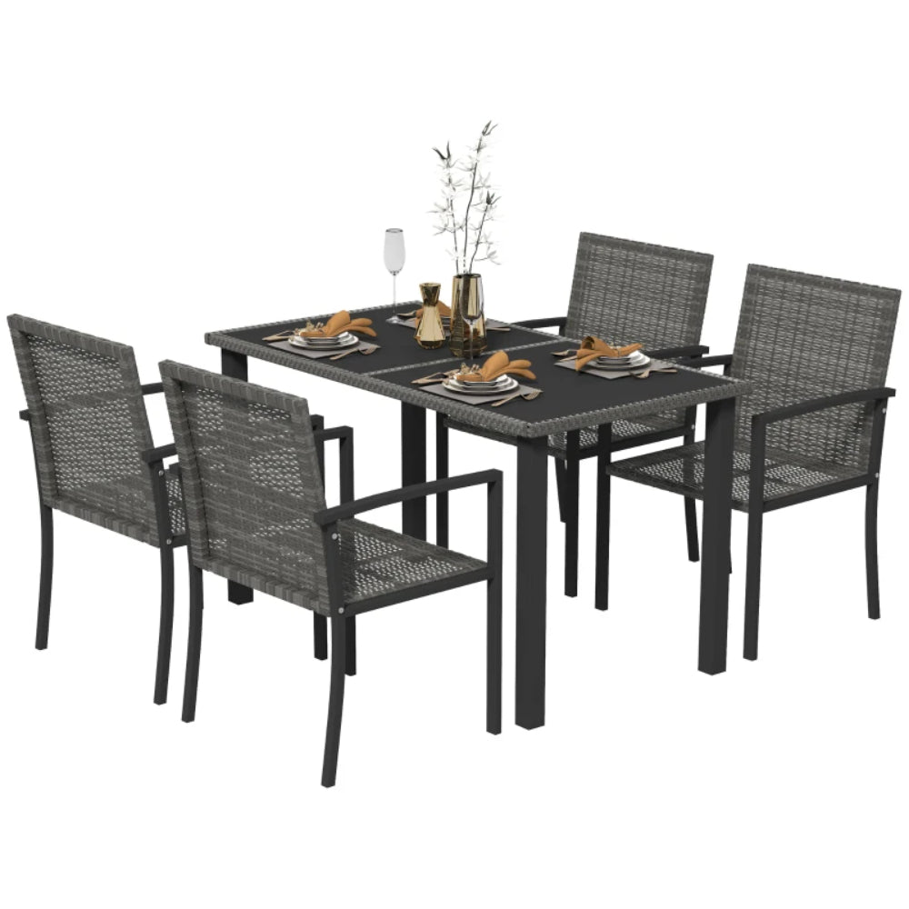 Outsunny Outdoor Dining Set 5 Pieces Patio Conservatory with Tempered Glass Tabletop,4 Dining Chairs