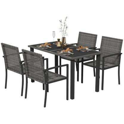 Outsunny Outdoor Dining Set 5 Pieces Patio Conservatory with Tempered Glass Tabletop,4 Dining Chairs