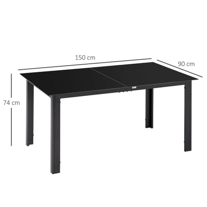 Outsunny Outdoor Dining Table for 6, Aluminium Rectangular Garden Table with Tempered Glass Tabletop for Yard, Patio, Black 2