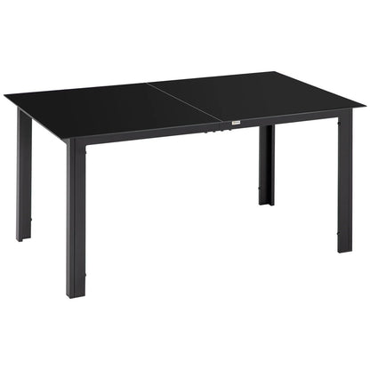Outsunny Outdoor Dining Table for 6, Aluminium Rectangular Garden Table with Tempered Glass Tabletop for Yard, Patio, Black 