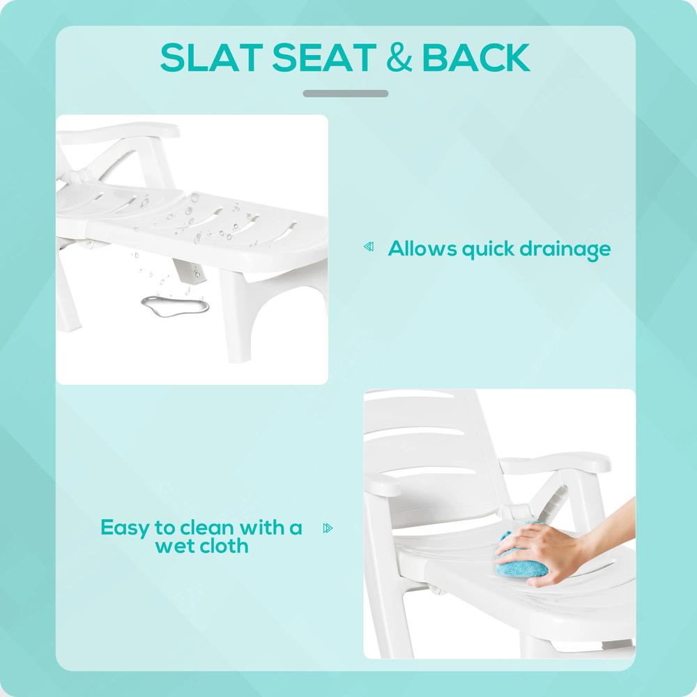 Outsunny Outdoor Folding Sun Lounger Recliner on Wheels w/ 5-Position Backrest, White 6