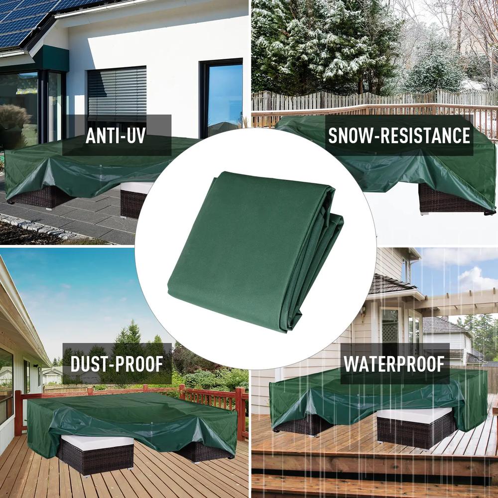 Outsunny Outdoor Garden Furniture Cover Waterproof, Anti-UV 600D Heavy Duty Oxford Fabric Patio Furniture Cover for Rectangular Sofa Table Set, Green, 205 x 145 x 70 cm 5