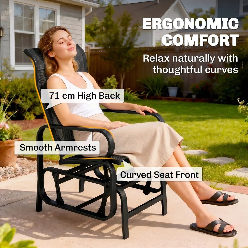 Outsunny Outdoor Gliding Rocking Chair with Sturdy Metal Frame Garden Comfortable Swing Chair 14
