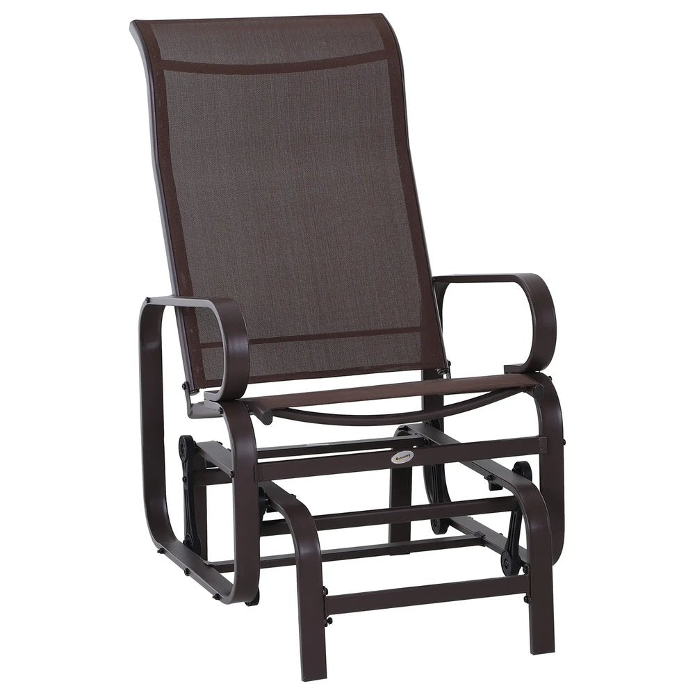 Outsunny Outdoor Gliding Rocking Chair with Sturdy Metal Frame Garden Comfortable Swing Chair 