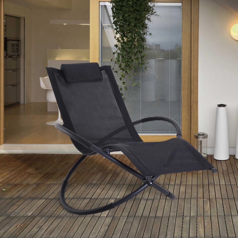 Outsunny Outdoor Orbital Lounger Zero Gravity Patio Chaise Sun Lounger Foldable Rocking Chair with Pillow 1