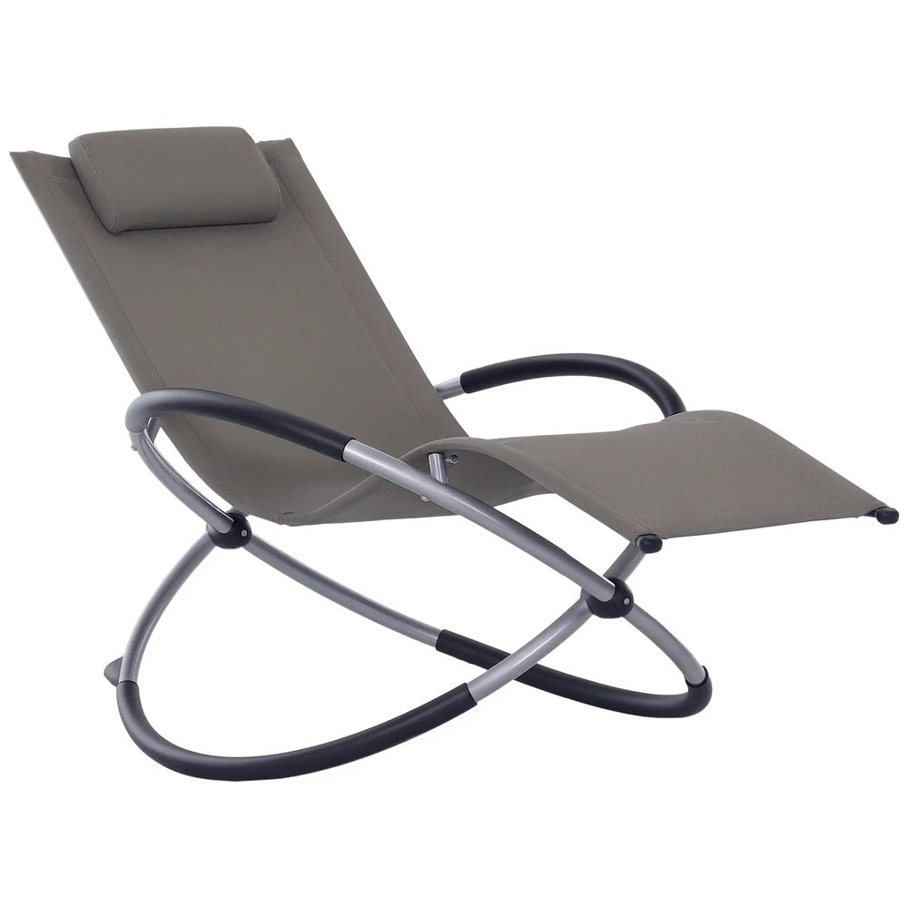 Outsunny Outdoor Orbital Lounger Zero Gravity Patio Chaise Sun Lounger Foldable Rocking Chair with Pillow 20