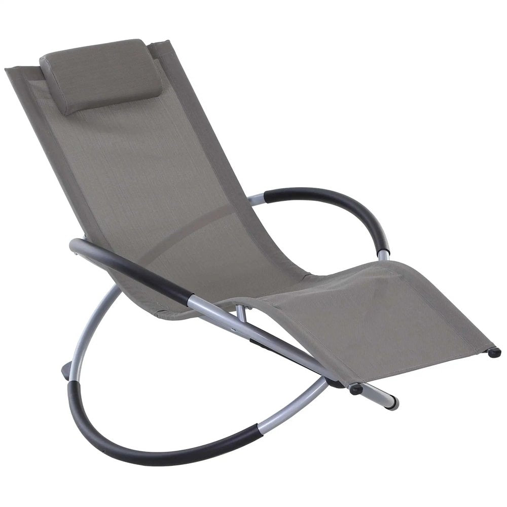 Outsunny Outdoor Orbital Lounger Zero Gravity Patio Chaise Sun Lounger Foldable Rocking Chair with Pillow 21