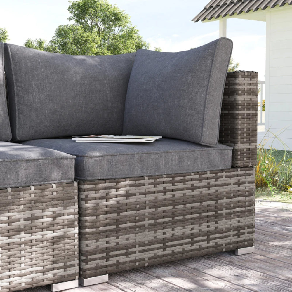 Outsunny Outdoor PE Rattan Corner Sofa, Garden Wicker Furniture Single Sofa Chair w/ Cushions