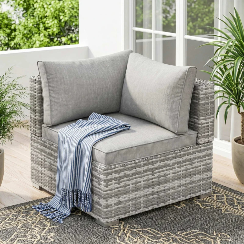 Outsunny Outdoor PE Rattan Corner Sofa, Garden Wicker Furniture Single Sofa Chair w/ Cushions