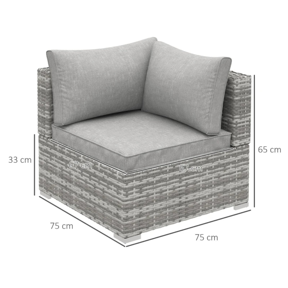 Outsunny Outdoor PE Rattan Corner Sofa, Garden Wicker Furniture Single Sofa Chair w/ Cushions