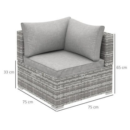 Outsunny Outdoor PE Rattan Corner Sofa, Garden Wicker Furniture Single Sofa Chair w/ Cushions