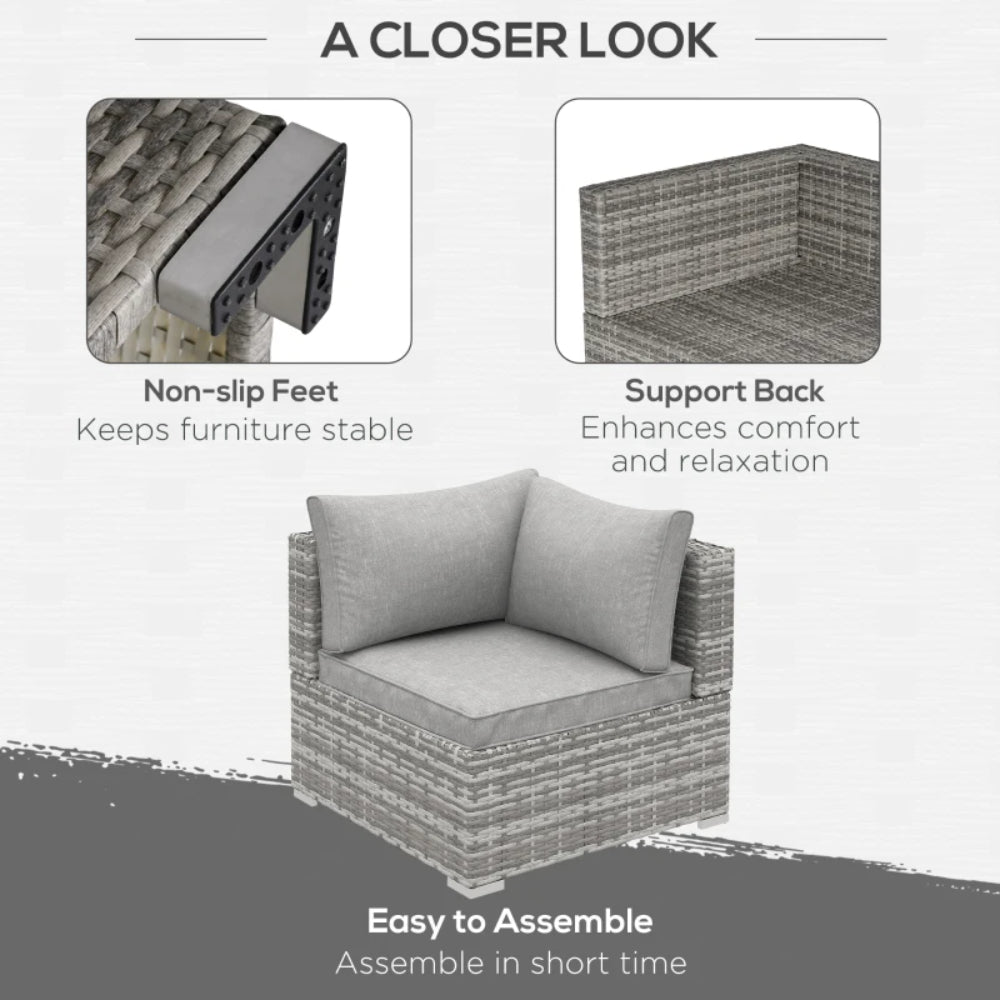 Outsunny Outdoor PE Rattan Corner Sofa, Garden Wicker Furniture Single Sofa Chair w/ Cushions