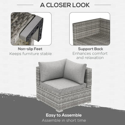 Outsunny Outdoor PE Rattan Corner Sofa, Garden Wicker Furniture Single Sofa Chair w/ Cushions