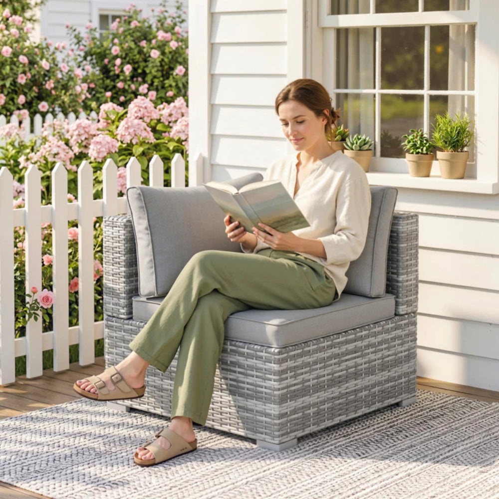 Outsunny Outdoor PE Rattan Corner Sofa, Garden Wicker Furniture Single Sofa Chair w/ Cushions