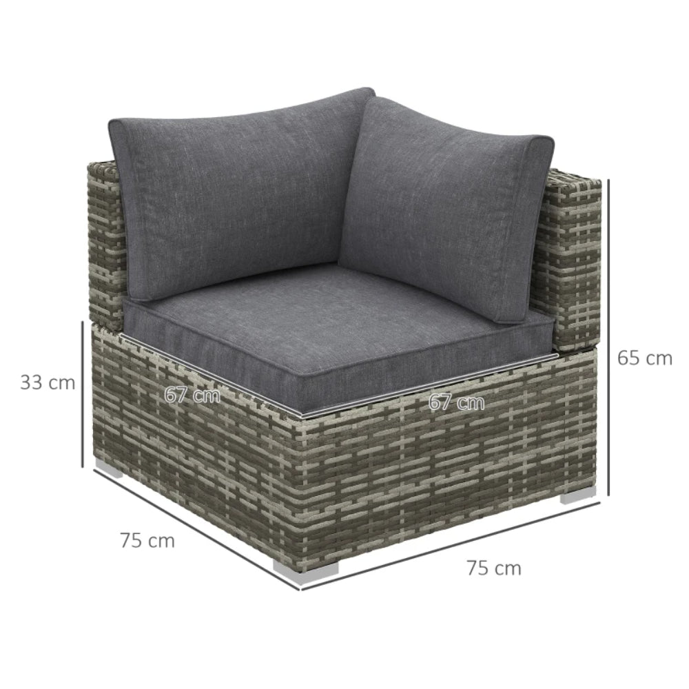 Outsunny Outdoor PE Rattan Corner Sofa, Garden Wicker Furniture Single Sofa Chair w/ Cushions