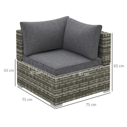 Outsunny Outdoor PE Rattan Corner Sofa, Garden Wicker Furniture Single Sofa Chair w/ Cushions