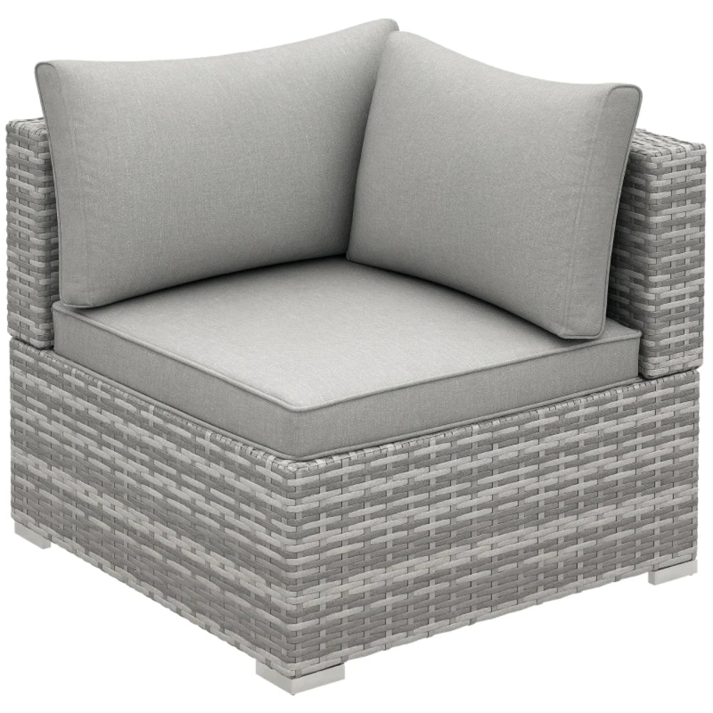 Outsunny Outdoor PE Rattan Corner Sofa, Garden Wicker Furniture Single Sofa Chair w/ Cushions