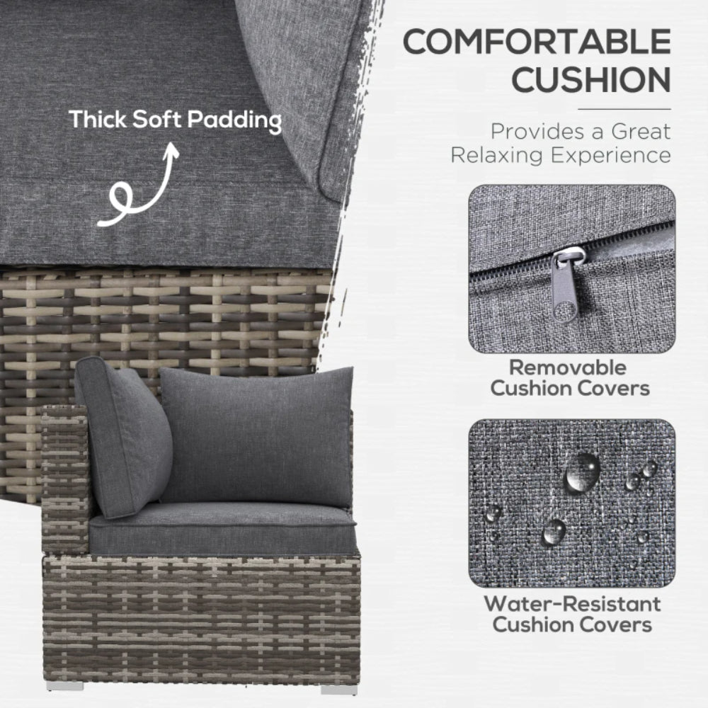 Outsunny Outdoor PE Rattan Corner Sofa, Garden Wicker Furniture Single Sofa Chair w/ Cushions